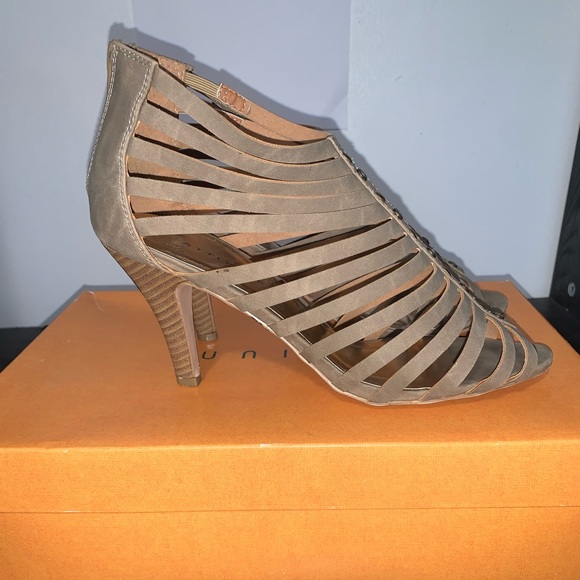 Attitude Heeled Sandals with Gold and Rhinestone Accents - Picture 2 of 3